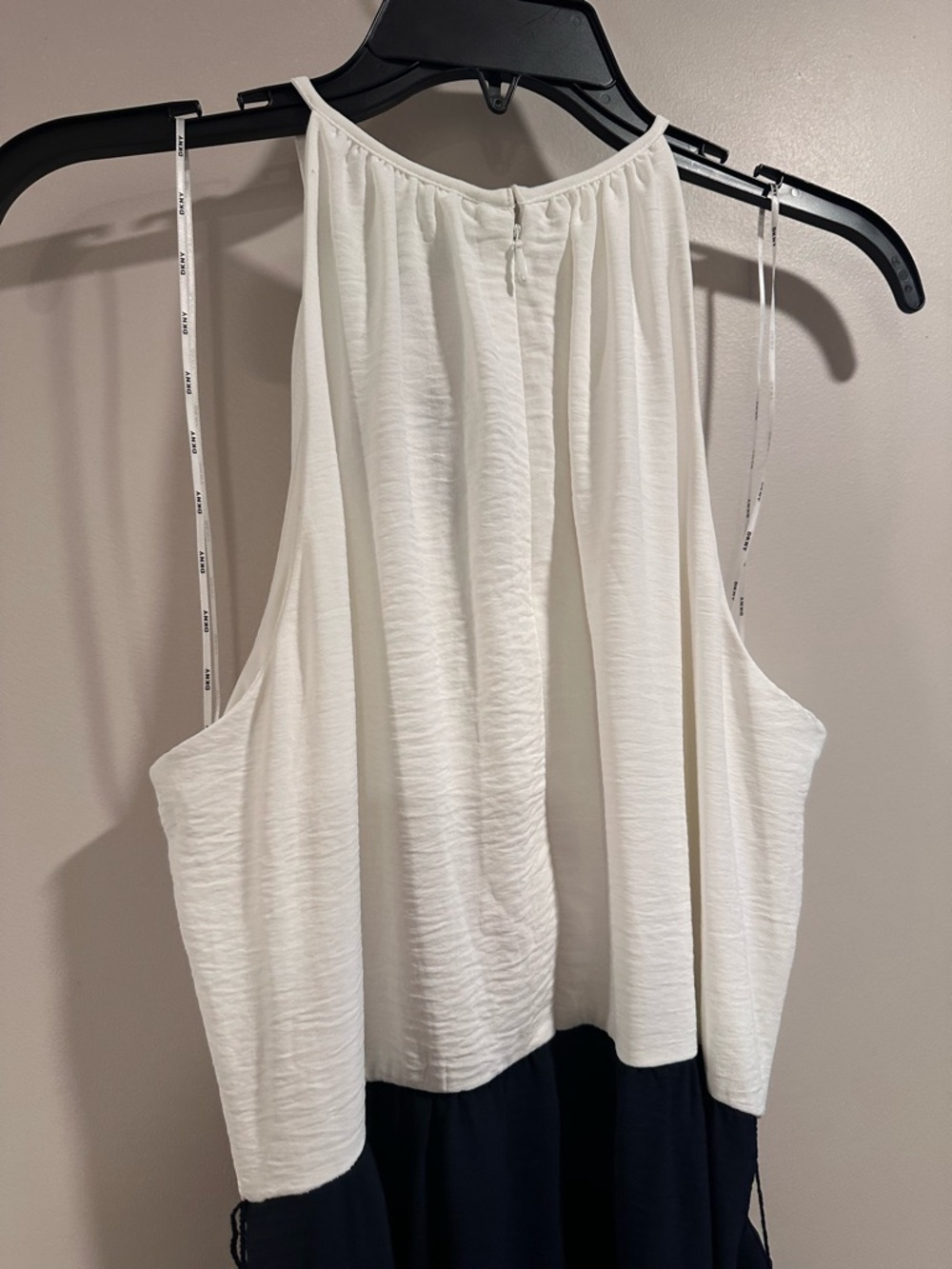 DKNY Women's Tiered Tie-Waist Halter-Neck Midi Dress Ivory/Spring Navy NWT 12 - Picture 8 of 16